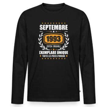 September 1993 Unique copy - September 1993 - Men's Premium Organic Long Sleeve Shirt - black - Front - Nico (187cm)