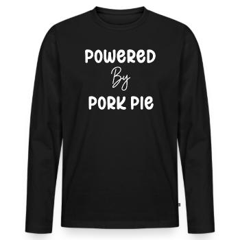 Powered By Pork Pie Text - Männer Premium Bio Langarmshirt - Schwarz - Vorne - Nico (187cm)