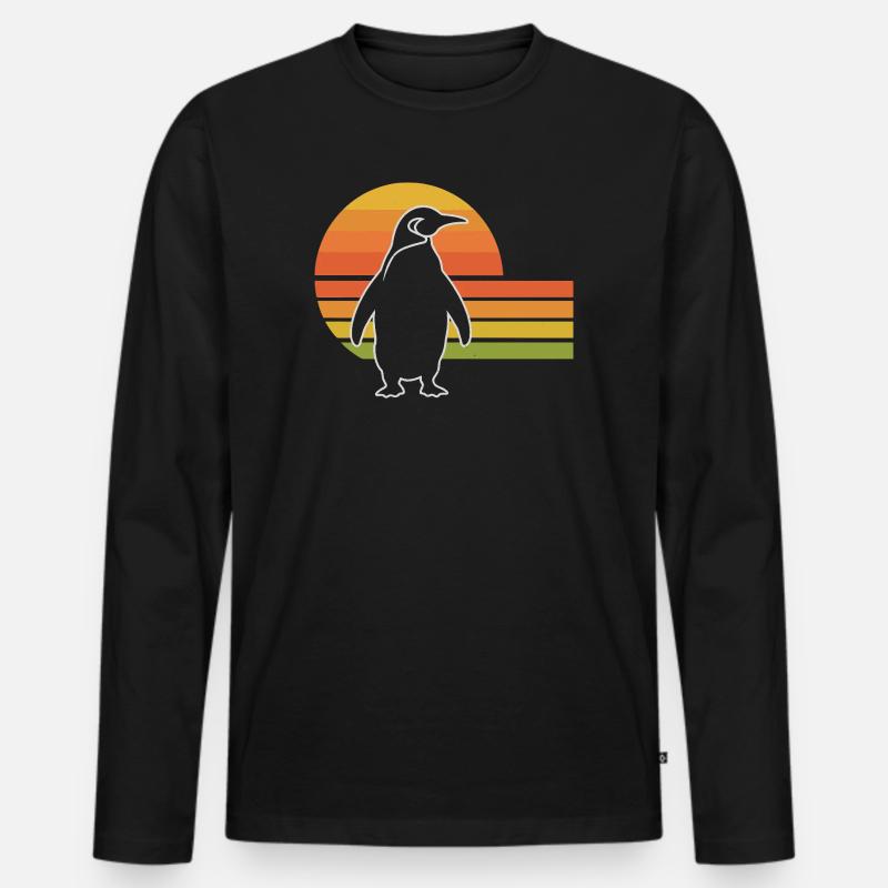 Penguin Silhouette Sonnenuntergang Design - Männer Premium Bio Langarmshirt - Schwarz