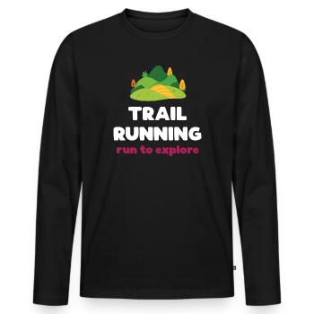 Trail Running - Run to Explore - Men's Premium Organic Long Sleeve Shirt - black - Front - Nico (187cm)