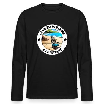 Cadeau Retraité Pot de Départ - T-shirt manches longues Premium bio Homme - noir - Devant - Nico (187cm)