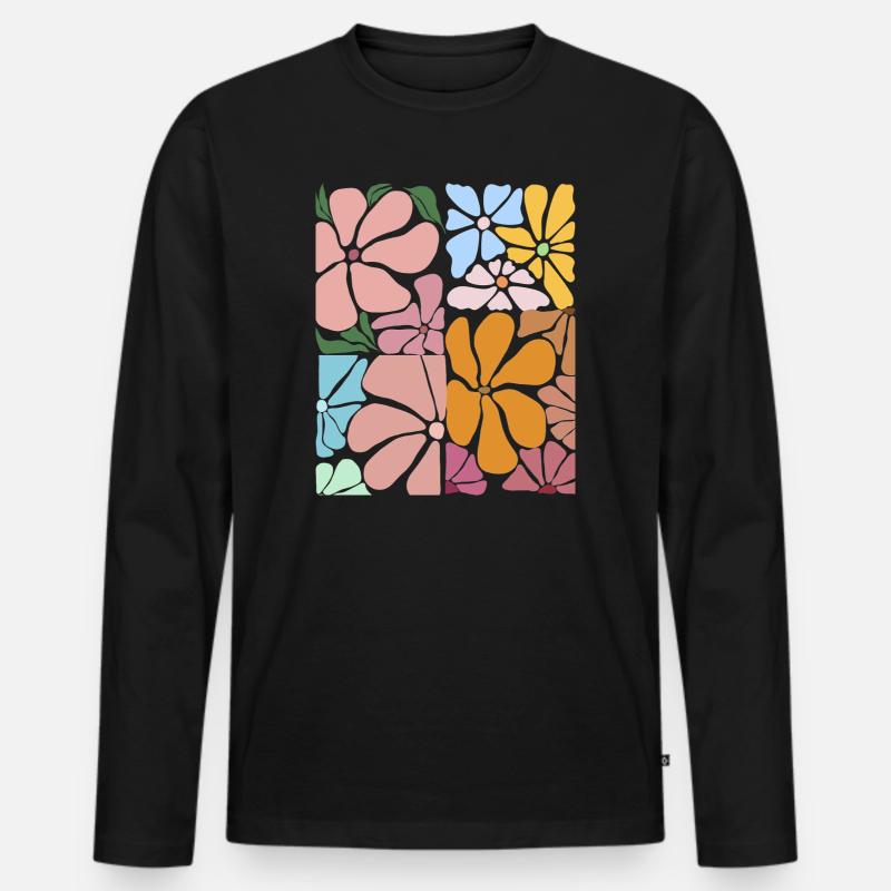 Lebendiges abstraktes Blumenmuster - Männer Premium Bio Langarmshirt - Schwarz