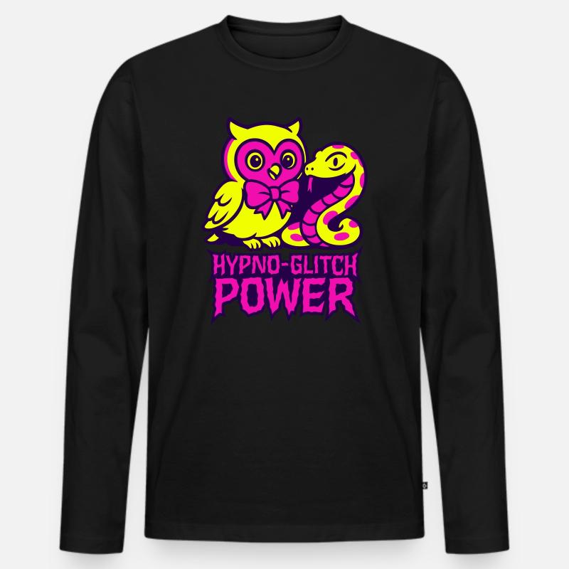 Hypno Glitch Owl and Snake - Männer Premium Bio Langarmshirt - Schwarz