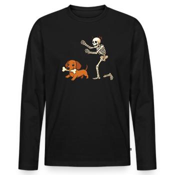 Humor Skeleton Chases Dachshund Dog - Men's Premium Organic Long Sleeve Shirt - black - Front - Nico (187cm)