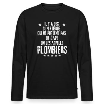 SUPER HEROS PAS DE CAPE PLOMBIERS - T-shirt manches longues Premium bio Homme - noir - Devant - Nico (187cm)