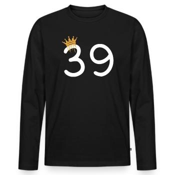 Royal number 39 with gold crown - Men's Premium Organic Long Sleeve Shirt - black - Front - Nico (187cm)