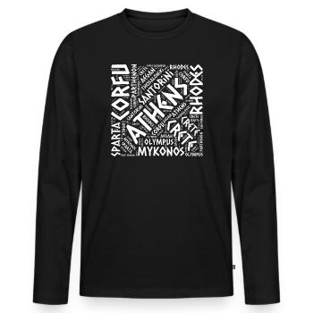 Greece city typography layout map  - Men's Premium Organic Long Sleeve Shirt - black - Front - Nico (187cm)