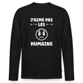 Je n'aime pas les humains design humoristique - T-shirt manches longues Premium bio Homme - noir - Devant - Nico (187cm)