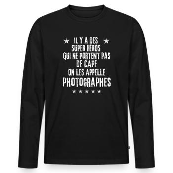 Super Héros Sans Cape les PHOTOGRAPHES - T-shirt manches longues Premium bio Homme - noir - Devant - Nico (187cm)