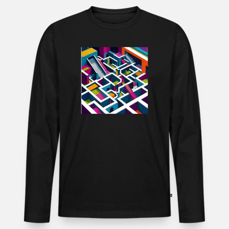Abstractico Geometrisches Labyrinth - Männer Premium Bio Langarmshirt - Schwarz