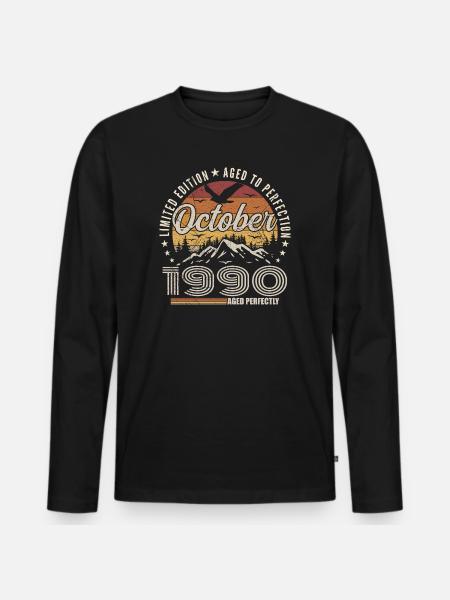 October 1990 Birthday Gift - October 1990 - Men's Premium Organic Long Sleeve Shirt - black