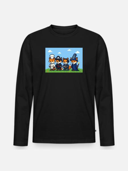 Pixelart Fuchsgruppe in Fantasiewelt - Männer Premium Bio Langarmshirt - Schwarz
