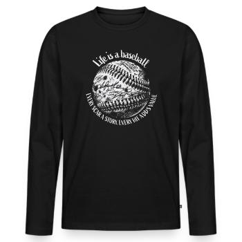 Baseball Life Citation Design anniversaire, anniversaire - T-shirt manches longues Premium bio Homme - noir - Devant - Nico (187cm)
