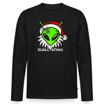 Conception festive de Noël de tête d’extraterrestre - T-shirt manches longues Premium bio Homme - noir - Devant - Nico (187cm)