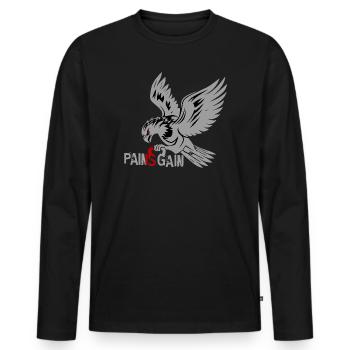 Pain is Gain Adler Fitness Gym Bodybuilding - Männer Premium Bio Langarmshirt - Schwarz - Vorne - Nico (187cm)