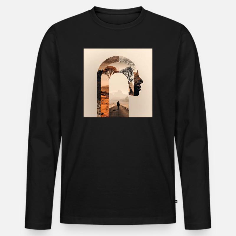 Introspektive Reise mit Natursilhouette - Männer Premium Bio Langarmshirt - Schwarz