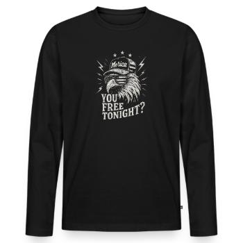 Tu es libre ce soir, Eagle, 4 juillet - T-shirt manches longues Premium bio Homme - noir - Devant - Nico (187cm)