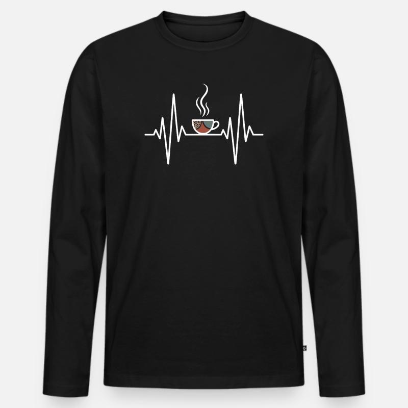 Kaffee Herzschlag Design - Männer Premium Bio Langarmshirt - Schwarz