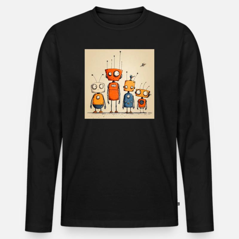 Bunt illustrierte freundliche Roboter - Männer Premium Bio Langarmshirt - Schwarz