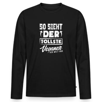 Attention I'm Vegan Funny Vegan Gift - Men's Premium Organic Long Sleeve Shirt - black - Front - Nico (187cm)
