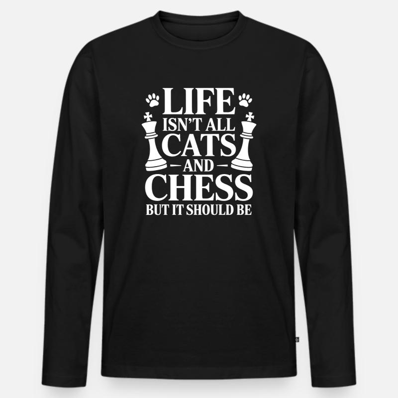 Witziges Schach und Katzen Spruch - Männer Premium Bio Langarmshirt - Schwarz