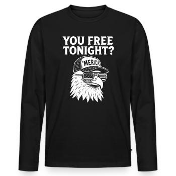 Tu es libre ce soir, Eagle, 4 juillet - T-shirt manches longues Premium bio Homme - noir - Devant - Nico (187cm)