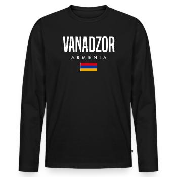 Vanadzor, Armenia - Men's Premium Organic Long Sleeve Shirt - black - Front - Nico (187cm)