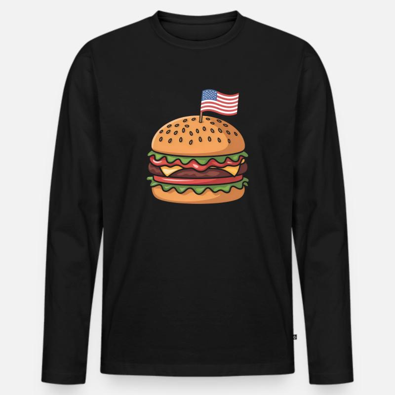 Cheeseburger Patriotic Independence Day 4th of - Männer Premium Bio Langarmshirt - Schwarz