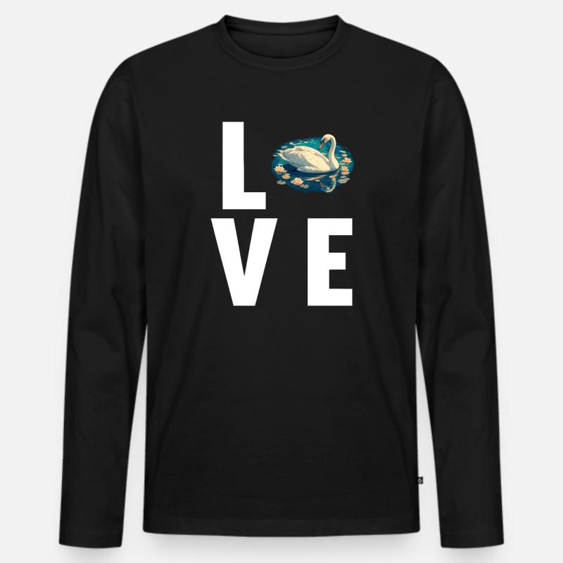 Schwäne Schwan - Männer Premium Bio Langarmshirt - Schwarz