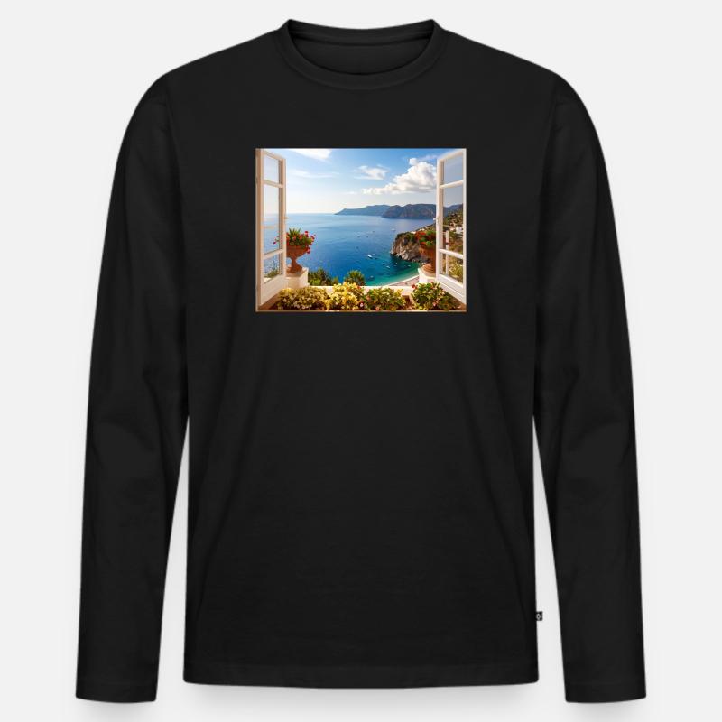 Panoramablick auf die Mittelmeerküste - Männer Premium Bio Langarmshirt - Schwarz