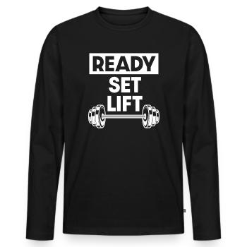 Ready Set Lift - Men's Premium Organic Long Sleeve Shirt - black - Front - Nico (187cm)