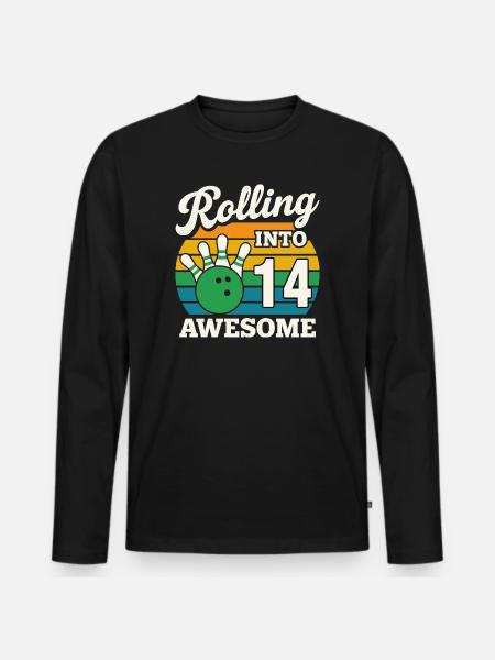 Retro Bowling 14th Birthday Design - Men's Premium Organic Long Sleeve Shirt - black