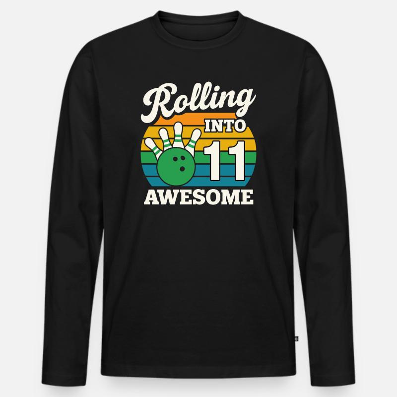Retro 11 Bowling Celebration Tee - Men's Premium Organic Long Sleeve Shirt - black