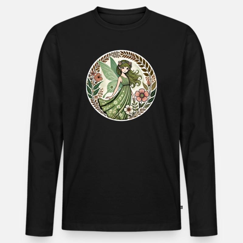 Verzauberte Waldfee Design - Männer Premium Bio Langarmshirt - Schwarz