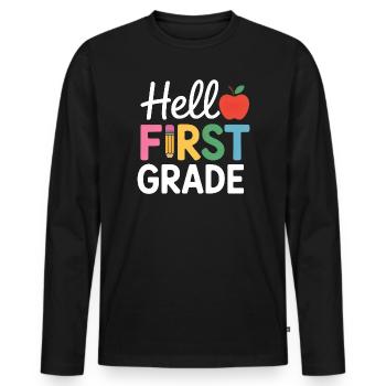 Hello First Grade Back To School - Männer Premium Bio Langarmshirt - Schwarz - Vorne - Nico (187cm)