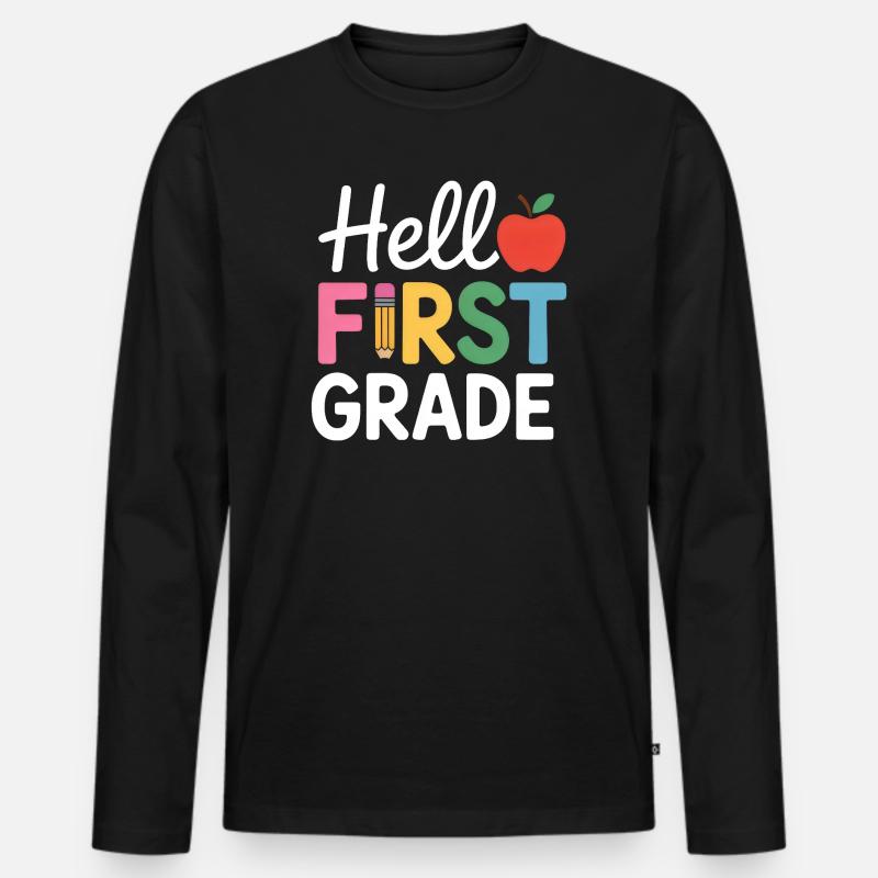 Hello First Grade Back To School - Männer Premium Bio Langarmshirt - Schwarz