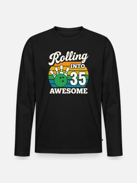 Retro Bowling 35th Birthday Design - Men's Premium Organic Long Sleeve Shirt - black