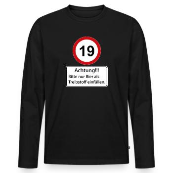 19 Caution only fill beer as fuel - Men's Premium Organic Long Sleeve Shirt - black - Front - Nico (187cm)