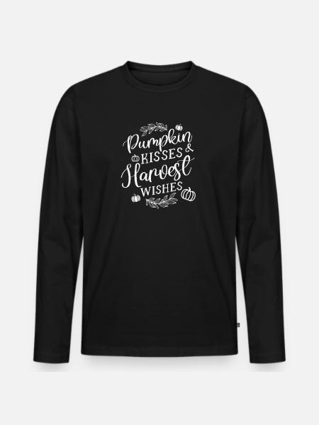 Bisous de citrouille Souhaits de récolte - T-shirt manches longues Premium bio Homme - noir