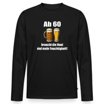Plus d'humidité à partir de 60 °C – Humour sur la bière - T-shirt manches longues Premium bio Homme - noir - Devant - Nico (187cm)