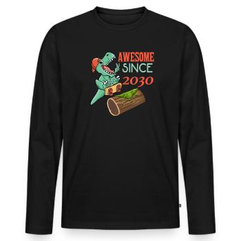 Dino Skater Geburtstag 2030 - Männer Premium Bio Langarmshirt - Schwarz - Vorne - Nico (187cm)