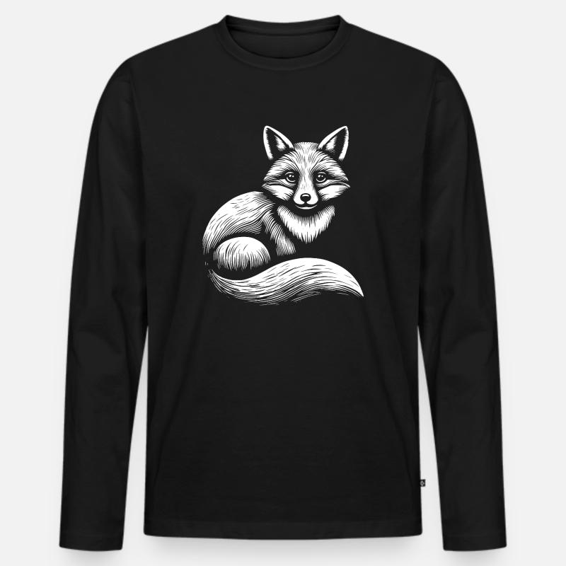 Fuchs Illustration in Schwarz-Weiß - Männer Premium Bio Langarmshirt - Schwarz