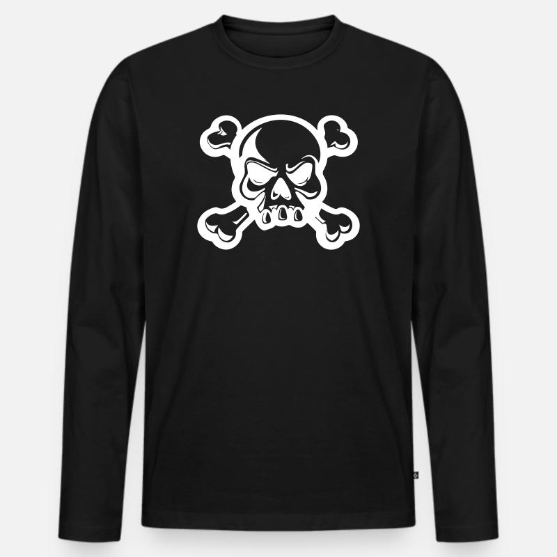 Totenkopf Skelett Knochen Symbol - Männer Premium Bio Langarmshirt - Schwarz