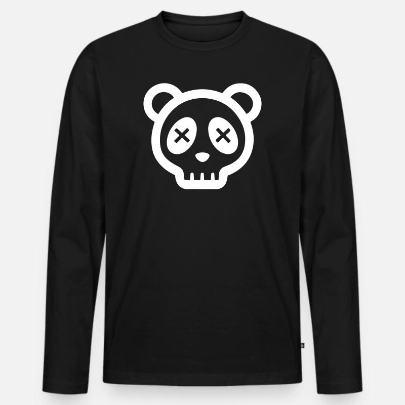 Panda Totenkopf Lustig Skull - Männer Premium Bio Langarmshirt - Schwarz