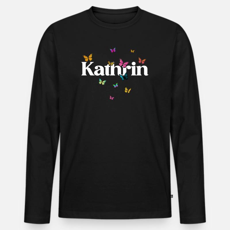 Schöner Mädchenname mit Schmetterlingen KATHRIN - Männer Premium Bio Langarmshirt - Schwarz