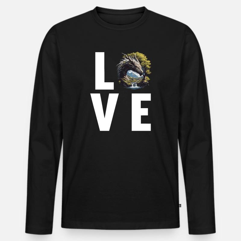 Drachen Drache - Männer Premium Bio Langarmshirt - Schwarz