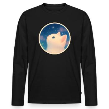 Dreamy kitten under a starry sky - Men's Premium Organic Long Sleeve Shirt - black - Front - Nico (187cm)