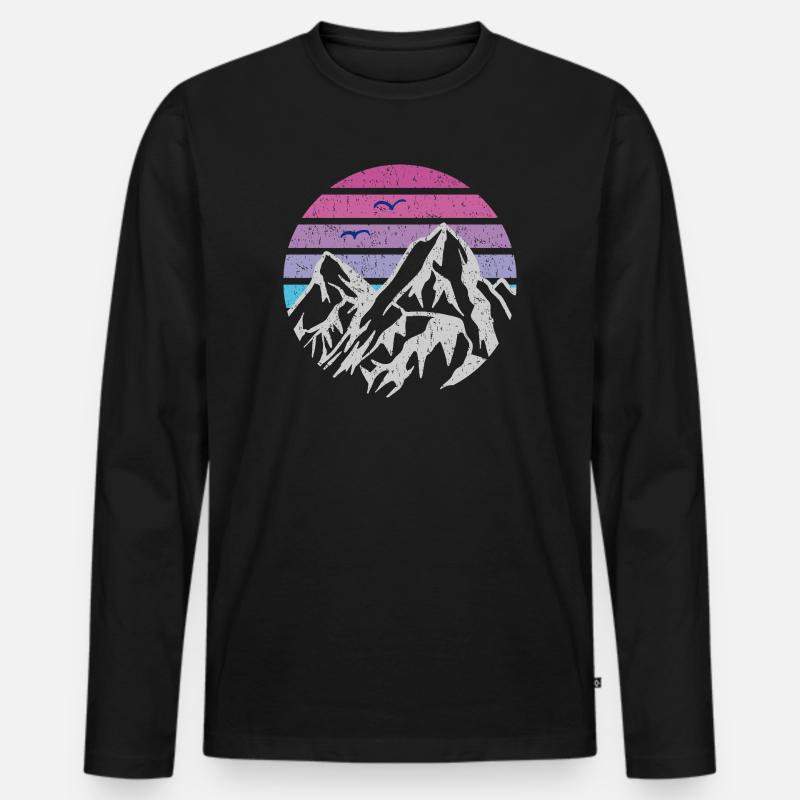 Berge Retro Sonne - Männer Premium Bio Langarmshirt - Schwarz