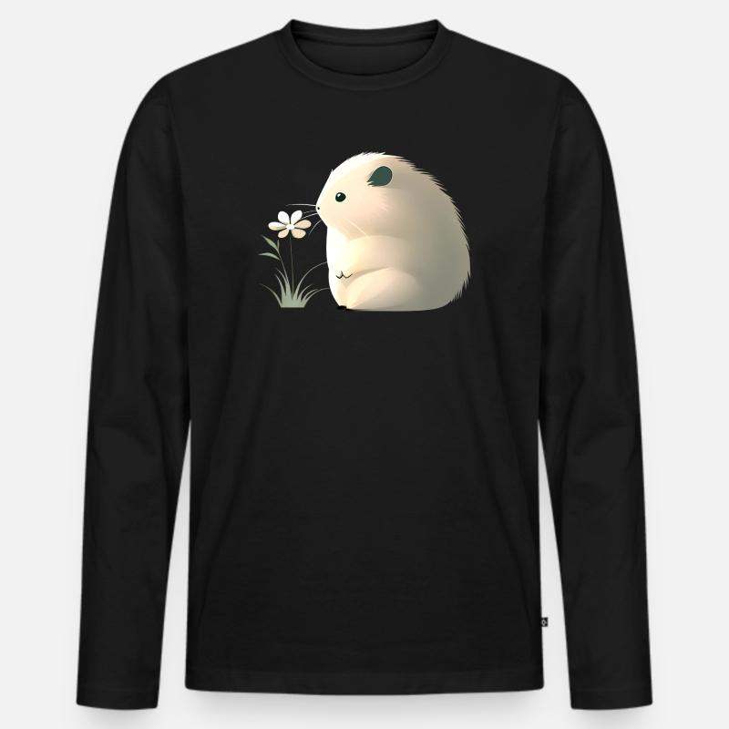 Süßer Hamster mit Blume - Männer Premium Bio Langarmshirt - Schwarz