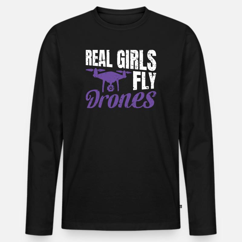 Real Girls fly Drones - Männer Premium Bio Langarmshirt - Schwarz